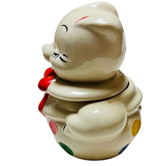 Shawnee American Bisque Vintage Polka Dot Smiling Pig Sugar Jar Ceramic - Picture 5 of 10
